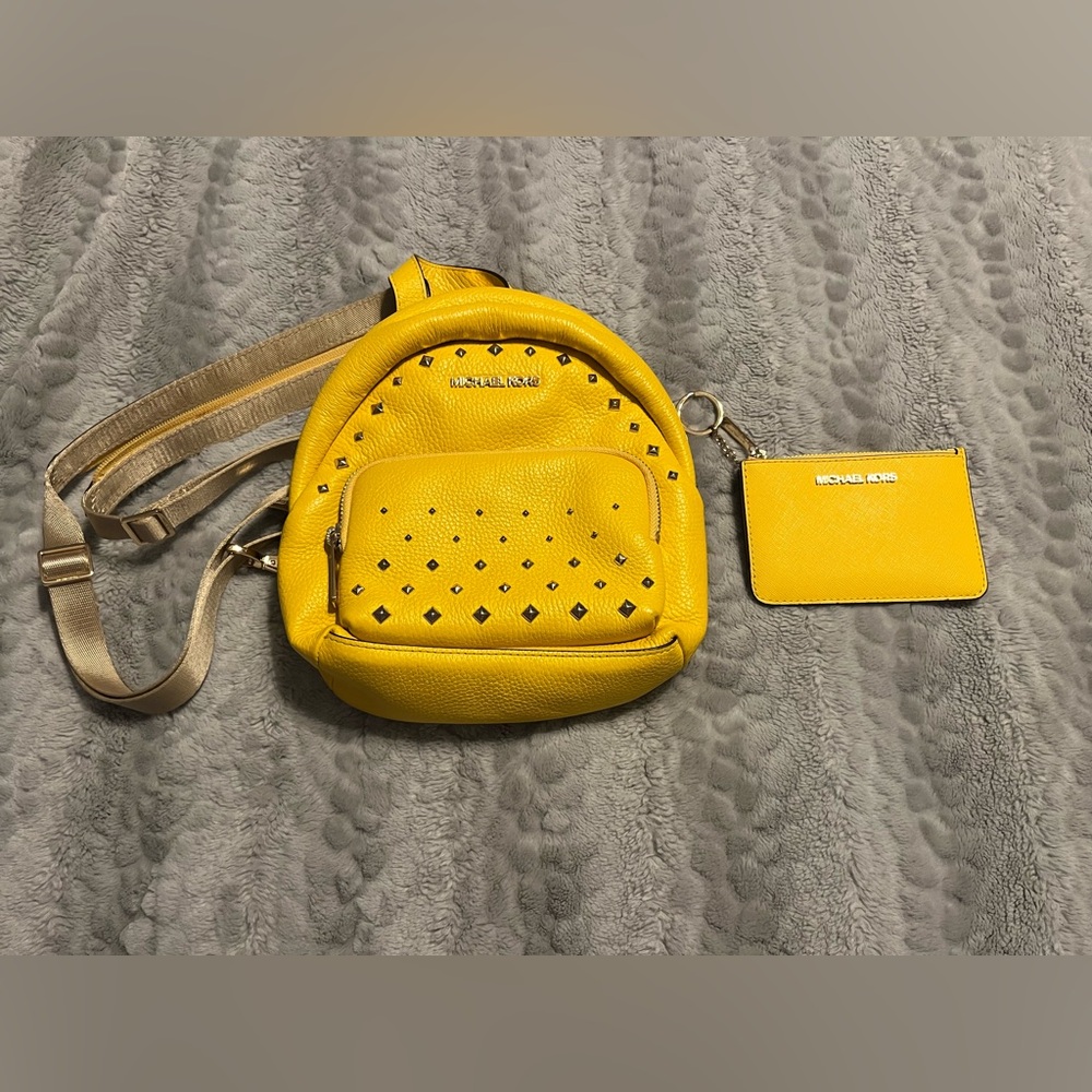 Michael Kors Vibrant Yellow Mini Backpack and Cardholder